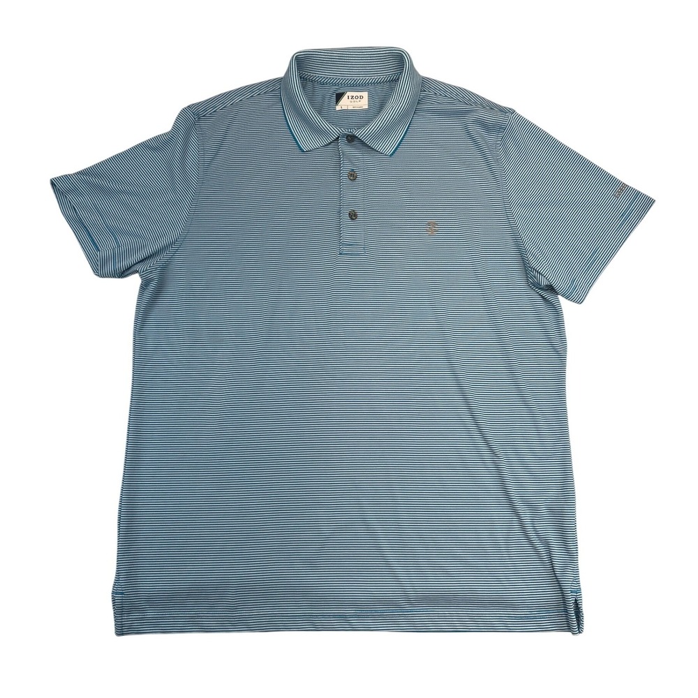 IZOD Golf Polo Shirt Mens L Blue Striped Short Sleeve Performance Sportswear